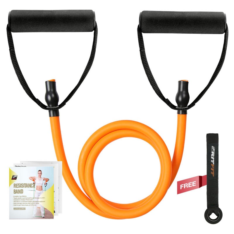 RitFit Single Resistance Exercise Band with Comfortable Handles - Ideal for Physical Therapy, Strength Training, Muscle Toning - Foam Padding Door Anchor and Starter Guide Included (Orange(30-35lbs)) - Image 1